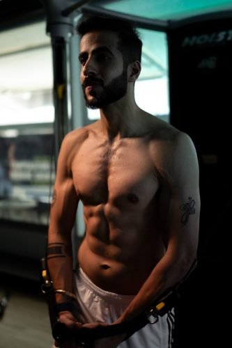 Perfect gym pose captured by photographer in Pune studio.